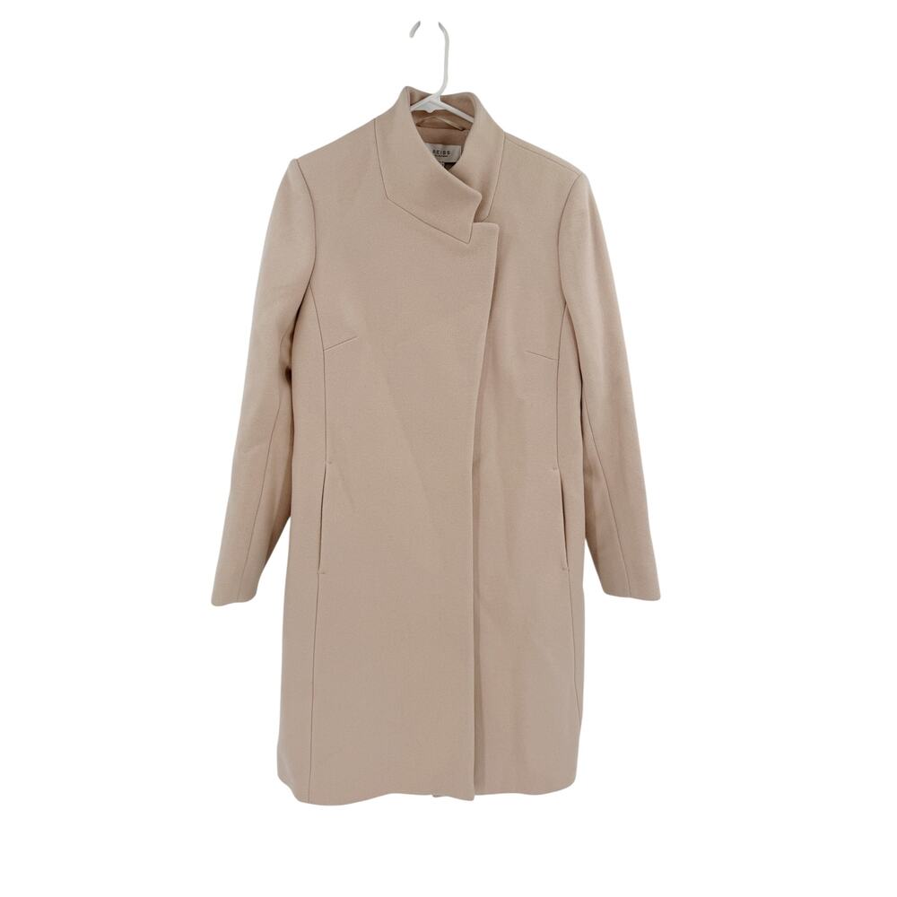 REISS Coat Size 12 NEW Maya Wool Blend Slim Wrap Collar Jacket Cream Tan $620 - Picture 9 of 13